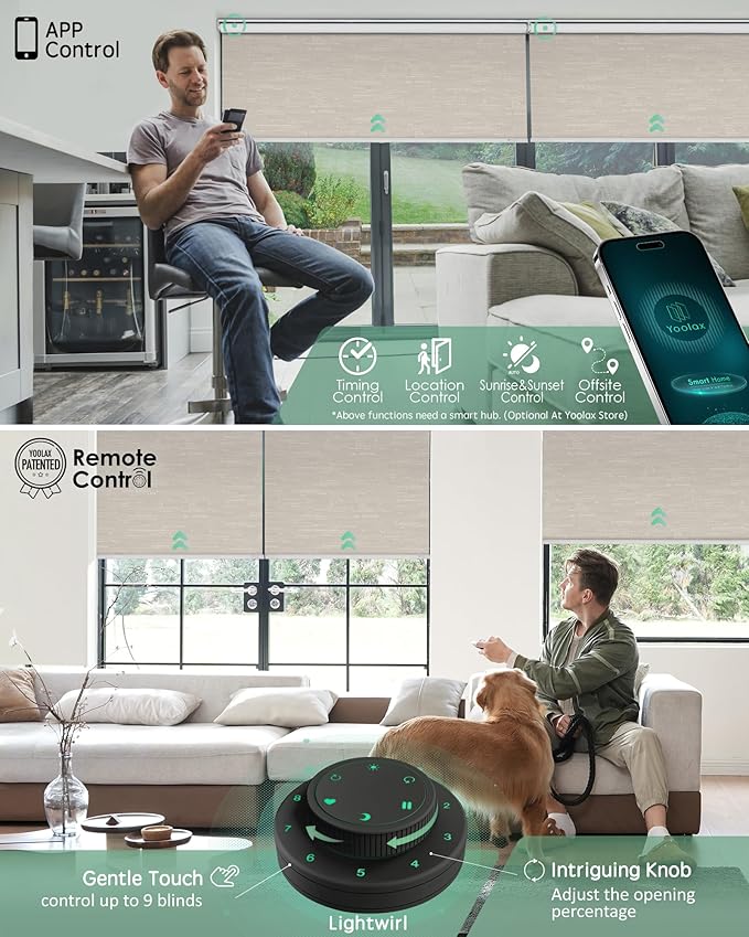 Yoolax Motorized Blinds with Remote, Blackout Smart Blinds for Windows Motorized Roller Shades, Automatic Window Shades Work with Alexa Custom Size (Blackout-Jacquard Coffee)