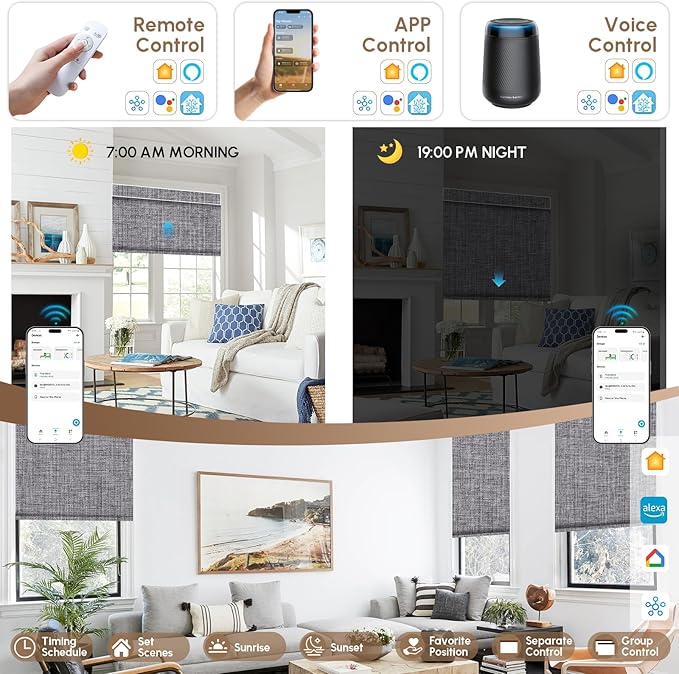 Kincmo No Drill Motorized Blinds with Remote, 100% Blackout Roller Shades for Windows, Custom Electric Blinds Compatible with Alexa, Apple Homekit, Google Home (100% Blackout Dual Sided Dark Grey)