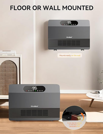 GiveBest Smart Wall Heater, 1500W Fast Heating Space Heater for Bedroom, Electric Room Space Heater with Thermostat for Indoor Use, Easy Wall Mounted, On/Off Timers, Compatible with Alexa