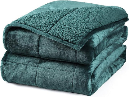 Aemicion Plush Sherpa Weighted Blanket Queen Size 15lbs - Soft Cozy Fleece Heavy Weighted Blanket, Breathable and Washable -Gift for Women Men-Green
