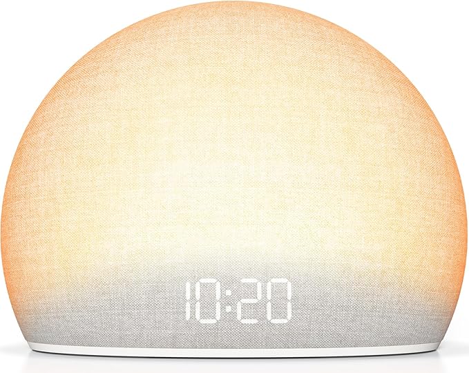 HOUSBAY Sunrise Alarm Clock, White Noise Sound Machine for Bedroom | Natural Wake-Up Light with Gentle Alarm Sounds, 20 Soothing Sleep Aids, Dimmable Display, Screen-Free Design