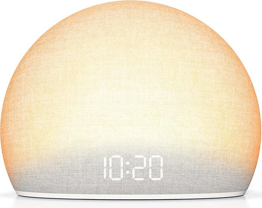 HOUSBAY Sunrise Alarm Clock, White Noise Sound Machine for Bedroom | Natural Wake-Up Light with Gentle Alarm Sounds, 20 Soothing Sleep Aids, Dimmable Display, Screen-Free Design