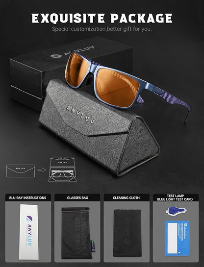 ANYLUV Blue Light Blocking Glasses Men Computer Gaming Glasses Lightweight Al-Mg Metal Anti Eyestrain Eye Protection