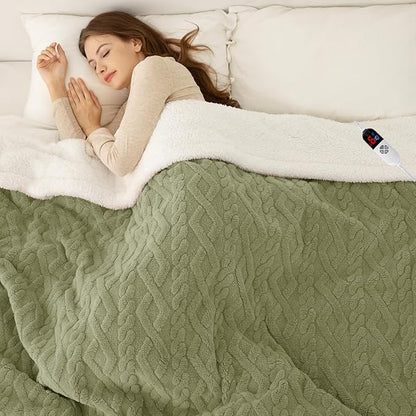Heated Blanket Full Size 72"X84" Green - Soft Thick Warm Sherpa Electric Blanket for Winter with 6 Fast Heating Levels & 10hrs LED Timer Auto Off for Women, Washable & ETL Certified for Bed
