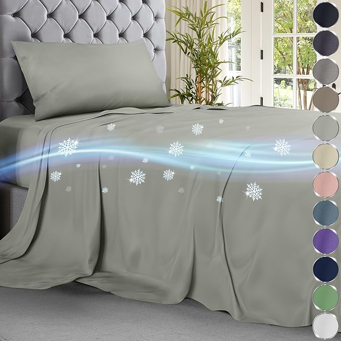 DECOLURE Cooling Bed Sheets Twin Set 3pcs - Luxurious & Ultra-Soft Twin Size Cooling Sheets for Hot Sleepers - Comfortable Cool Bamboo Viscose Microfiber Sheets Twin Size w/Deep Pockets (Light Grey)