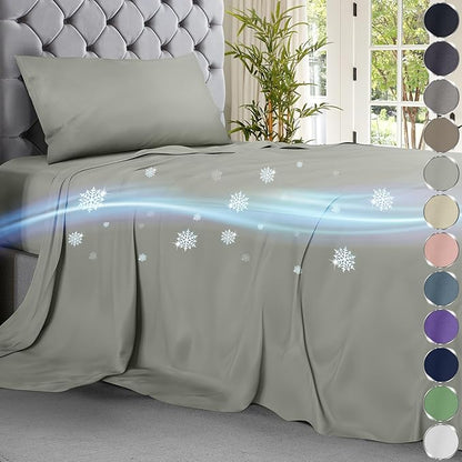 DECOLURE Cooling Bed Sheets Twin Set 3pcs - Luxurious & Ultra-Soft Twin Size Cooling Sheets for Hot Sleepers - Comfortable Cool Bamboo Viscose Microfiber Sheets Twin Size w/Deep Pockets (Light Grey)