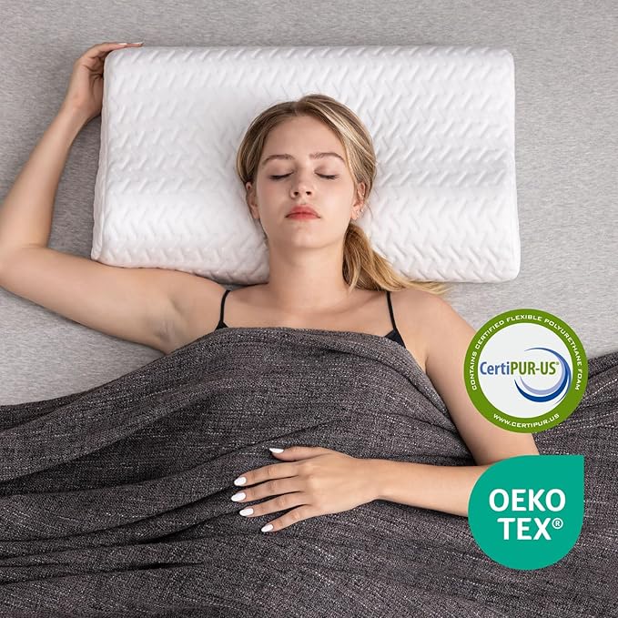 WEUP Contour Memory Foam Pillow for Neck Pain Relief, Neck Pillows for Side Sleepers, Ergonomic Cervical ContourPillow, Adjustable BedPillow with Cooling Pillowcase, Breathable, CertiPUR-US Certified