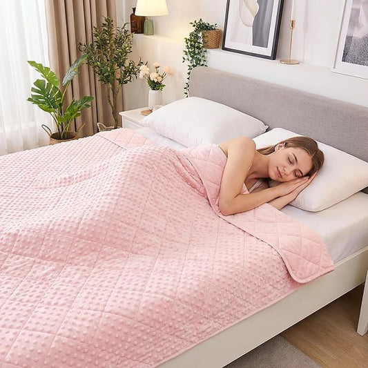 yescool Pink Weighted Blankets for Adults 12 lb, 60 * 80in Queen Size Weighted Blanket for Better Sleep, Minky Heavy Blanket for All Seasons