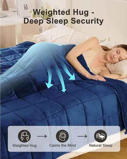 Ultra-Soft Weighted Blanket 15 lbs for Adults, Plush Sherpa Fleece Reversible Weighted Throw Comfort for Relaxation & Cozy Evenings, Hug-Like Security, Evenly Distributed, W60 x L80, Dark Blue