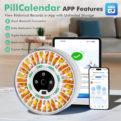 PillCalendar Bluetooth Automatic Pill Dispenser for Elderly with Alarm, Smart Pill Dispenser with 31-Slot, Fingerprint& Mechanical Dual Lock Medication Dispenser, Timed Dispenser Machine (Green)