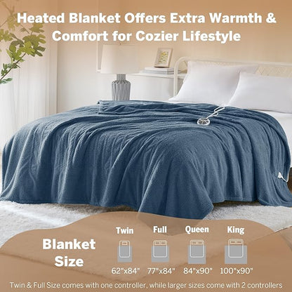 Serta Heated Blanket, Electric Twin Size, Soft, Warm, Fuzzy - Auto Shut Off Timer, 10 Lv Heat Setting, ETL Certified, 62" x 84" Navy