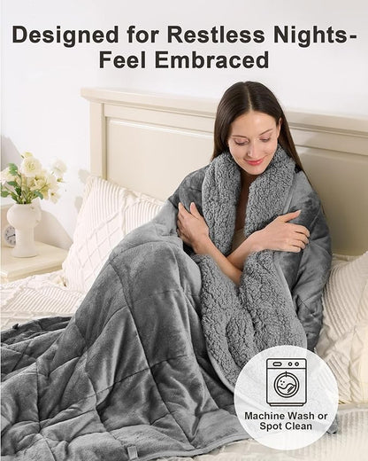 Ultra-Soft 15lb Weighted Blanket for Adults, Plush Sherpa Fleece Reversible Weighted Throw Comfort for Relaxation & Cozy Evenings, Hug-Like Security, Evenly Distributed, W48 x L72, Grey