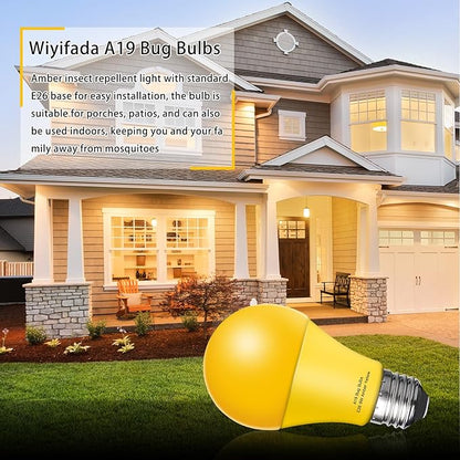 LED Bug Light Bulbs Outdoor 4 Pack,9W Amber Yellow Bug Light Bulbs Replace up to 100W, A19 Bug Lights for Outside, Bedroom, Hallway Porch Light