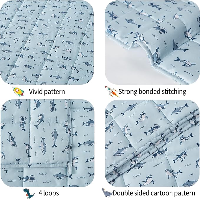 HOSUKKO Weighted Blanket - 3 lbs Blue Shark Heavy Blanket - Breathable Blanket(36 * 48 inches, 3 lbs)