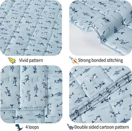 HOSUKKO Weighted Blanket - 5 lbs Blue Shark Heavy Blanket - Breathable Blanket(36 * 48 inches, 5 lbs)
