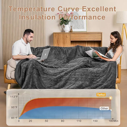 Tefici Heated Electric Blanket Full Size 72"x84" 6 Levels Over-Heat Protection Fast Heating 1/3/6/9 Hours Auto-Off,Heating Blanket Full Size,Soft Flannel to Sherpa ETL&FCC Certified Grey