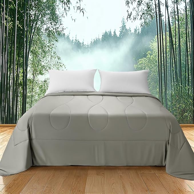 Rwlvpe Cooling Comforter King Size, 100% Rayon Derived from Bamboo Shell, Cooling Blanket for Hot Sleepers, Q-Max>0.48 Breathable Bamboo Fill Duvet Insert (106"x90", Dark Gray)