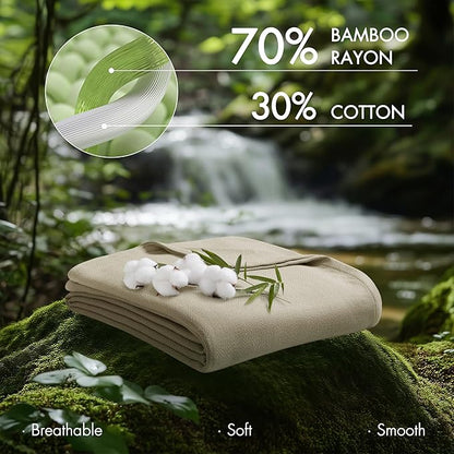 Madison Park Queen Size Blanket, 70% Rayon Bamboo-Based, 30% Cotton, Breathable for Hot Sleepers Menopause, Ultra Soft and Snag-Resistant, Summer Blanket for Bed or Couch, Queen 90"x90" Khaki