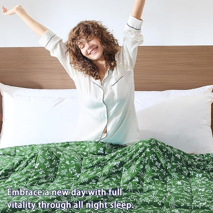 yescool Weighted Blanket for Adults (15 lbs, 48" x 72", Forest) Cooling Heavy Blanket for Sleeping Perfect for 140-160 lbs, Twin Size Breathable Blanket with Premium Glass Bead, Machine Washable