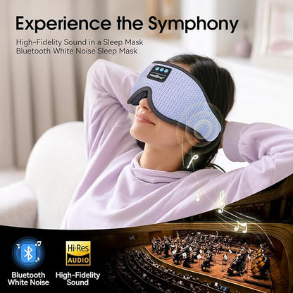MUSICOZY White Noise Sleep Mask Headphones with 16 Soothing Sounds, Bluetooth Sleep Mask 3D Wireless Music Sleeping Headphones for Side Sleeper
