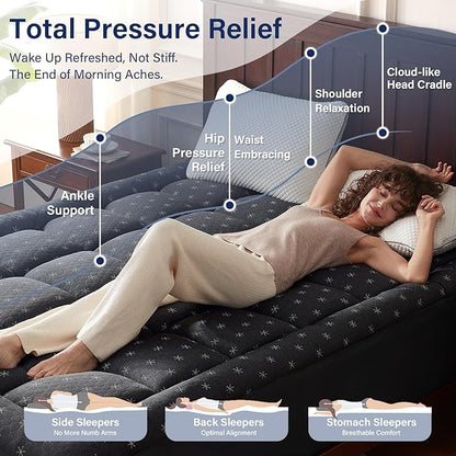 Anluoer Memory Foam Mattress Topper Twin for Back Pain,Down Alternative Pillow Top Mattress Topper,Thick Mattress Pad with 8-21" Deep Pocket, 39x75 Inches, Dark Grey