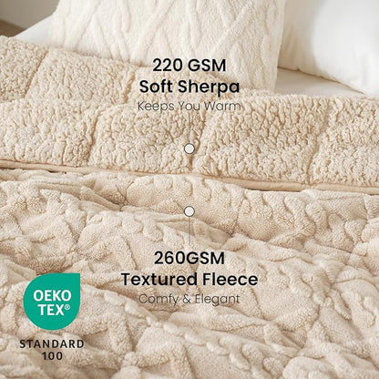 Weighted Blanket Twin Size 10lbs, Cozy Warm Adult Weighted Blankets for Sleeping and Calming, Classy Soft Jacquard Sherpa Weighted Blankets for Sofa Lounging and Bed, Beige, 48 x 72 inches