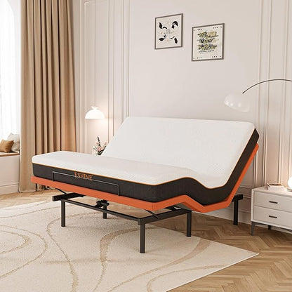 ESHINE King Adjustable Bed Frame with Mattress - 10 Inch Gel Memory Foam Mattress, Bluetooth APP Control, Wireless Remote, Zero Gravity, Anti Snore, Head and Foot Incline, 2000 Series
