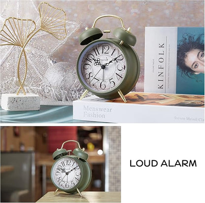 Loud Alarm for Deep Sleepers 4'' Retro & Fashionable Twin Bell Alarm Clock with Backlight for Bedroom and Home Decoration(Avocado Green)