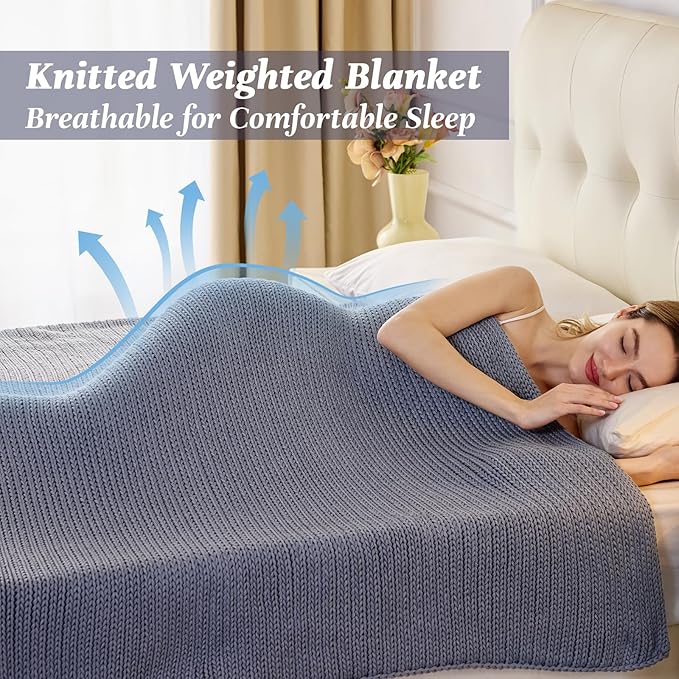 Guohaoi Knitted Weighted Blanket for Adults (Light Grey 48"x72" 20lbs) No Beads Cooling Throw Blanket for Hot Sleepers, Home Decor Breathable Chunky Knit Heavy Blanket Use on Full Size Bed