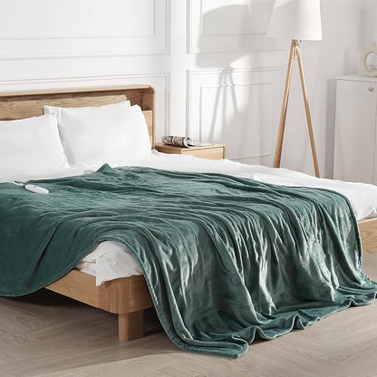 Electric Blanket Full Green Heated Blanket 72''X84'', Ultra Soft Silky Flannel Heating Blanket with 5 Heat Levels & 10 Hrs Timer, ETL Certified & Overheat Protection, Gifts for Grandma(Hunter Green)
