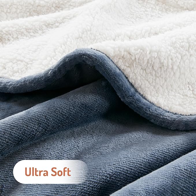 Degrees of Comfort Electric Throw Blanket Full Size - Soft Sherpa Heating Blankets with 6 Heat Settings, 10-Hour Auto Shut-Off, Overheat Protection, Etl Certified (Blue, 72x84 '' for Winter)