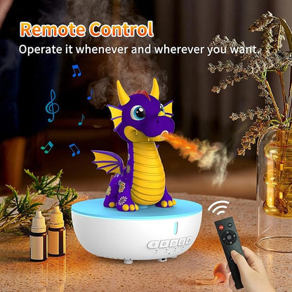 Aromatherapy Dragon Humidifier, 200ML Essential Oil Diffuser with Remote & Timer, White Noise Machine with 10 Soothing Sounds, Cute Small Humidifiers for Kids Bedroom, Home, Office (Purple)
