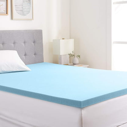 Amazon Basics Cooling Gel-Infused Memory Foam Queen Mattress Topper, CertiPUR-US Certified, 2 Inches, Blue