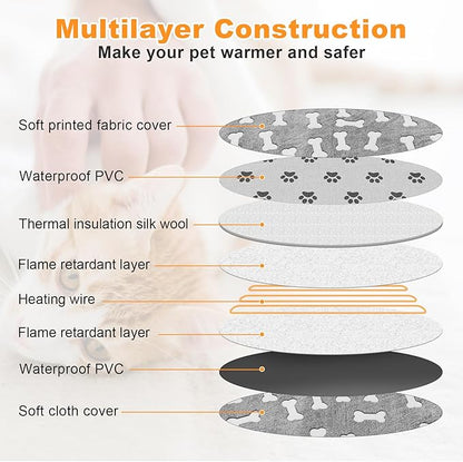 Bestio Cat Heating Pad，16 in Dog Cat Heating Pad，Obtained MET and UL Dual Certification,Smart Thermostat Switch from 1-24 Hours,Indoor Pet Heating Pad for Cats Dogs, Rabbit Pet Heated Pad