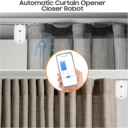 Automatic Curtain Rod Opener, Smart Home Curtain Robot with Remote Voice Control, Easy to Install, Sensor Enabled for Temperature and Light (U-rail Type Pack of 2)