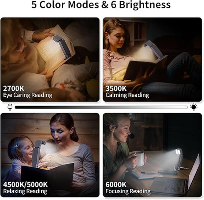 Dott Arts Book Lights for Reading at Night,Rechargeable 1000mAh Reading Lights for Books in Bed Dual-Heads Small Desk Lamps for Home Office with 5 Colors,Timer Function,LED Clip Light for Kids Room