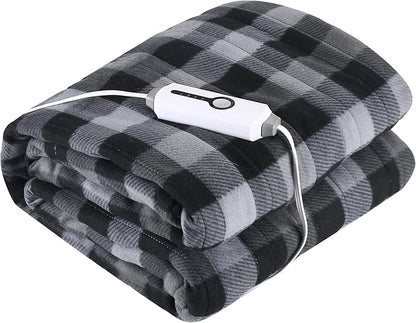 Electric Heated Blanket 72"x84" Full Size Ultra-Soft Fleece - 4 Heat Settings & 10H Auto Shut Off, Fast Heating, Machine Washable for Bed, Couch, Office - Grey Checkered Pattern