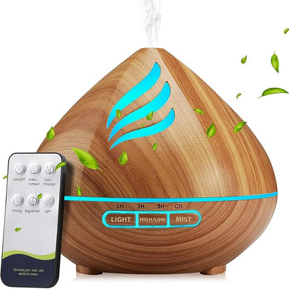 Essential Oil Scent Diffuser: 500ML Aroma Diffuser with Remote Control, Large Fragrance Aromatherapy Diffuser, Mist Humidifier with 14 Colors LED Lights and Auto-Off for Home