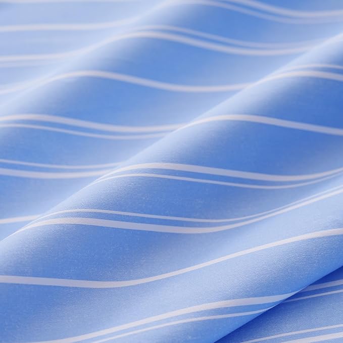 Queen Size Sheets Blue White Stripe 4 Piece Breathable & Cooling Bed Sheet Set - Hotel Luxury Bedding for Women, Men, Kids, Teens, Boys & Girls - Deep Pockets, Soft, Wrinkle Free - Blue Stripes