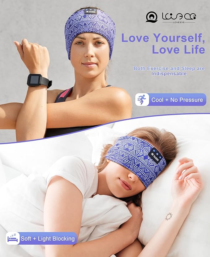 LOVE EYE Sleep Headphones Wireless Headband Headphones Bluetooth 5.4 for Side Sleeper Bluetooth Headband Earphones for Sports for tech Gadgets Gifts