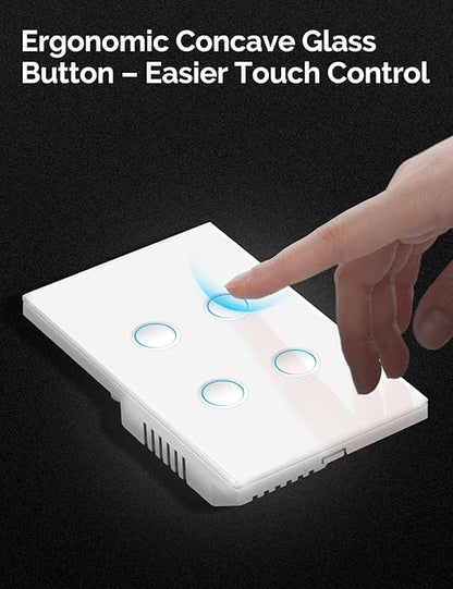MOES Matter Wi-Fi Smart Light Switches Touch Glass Design, Needs Neutral Wire, Single Pole, 2.4GHz, Remote & Voice Control with Alexa, Google Home & Siri, Supports Timer and Schedule, White 3 Gang
