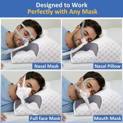 IKSTAR CPAP Pillow for Side Sleepers – Fits All CPAP Mask Types – Adjustable Memory Foam with Contoured Cutouts for Side, Back & Stomach Sleepers – Reduces Air Leaks & Mask Pressure a Better Sleep