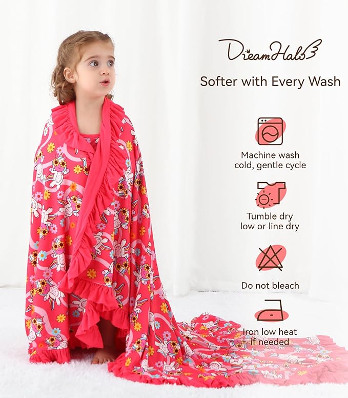 Premium Baby Blankets, Soft Viscose from Bamboo Blanket for Girls, Nursery Crib Bedding Quilt for Newborn and Toddler, Ruffle Blanket Cooling for Hot Sleepers 50''x50'' Pink Unicorn