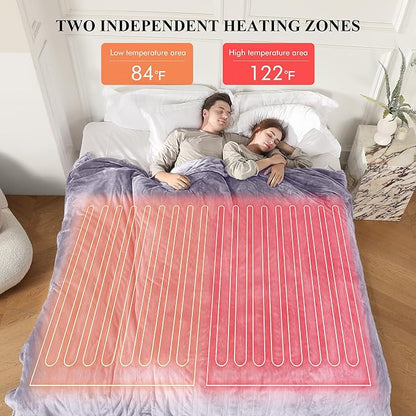 Electric Blanket Heated Blanket King Size, Super Soft Cozy Upgraded Flannel Heating Blanket Dual Control with 5 Heating Levels & 10 Hours Auto Off, Overheat Protection, 100" x 90", Lavender