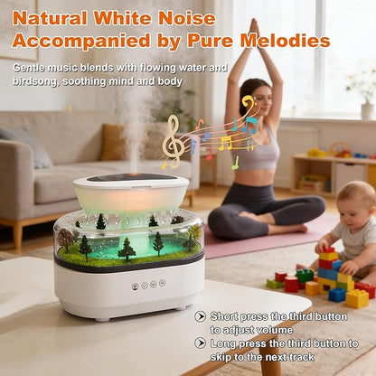 Rain Water Dripr Sounds Essential Oil Diffusers, 7 Colors Rainfall Cloud Humidifier, Silent Rain Lamp Timing Humidifiers with Drip Music Micro Landscape Ultrasonic Diffuser for Bedroom Office Hotel