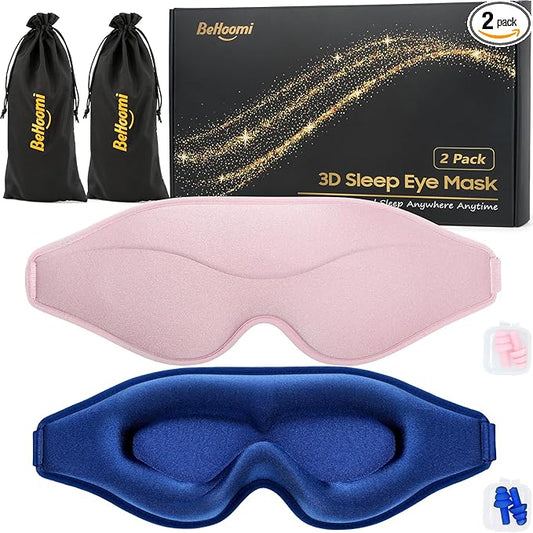Sleep Mask, 2 Packs Premium Eye Mask for Sleeping, Total Blackout, Superior Soft Comfort, Upgraded 3D Ergonomic Designed Sleeping Mask for Home, Office, Travel, Meditation, Yoga, Blue & Pink