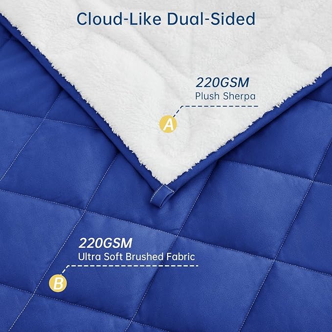 OMYSTYLE Sherpa Reversible Weighted Blanket, Cooling Heavy Blanket for Adults, Reversible Design with Plush Sherpa Fleece and Velvety Brushed, Twin Size(15lbs, 48''x72''), All Season Use, Blue