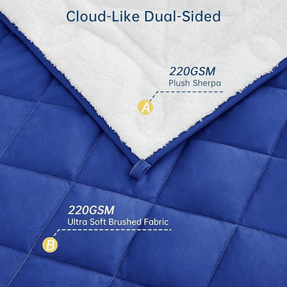 OMYSTYLE Sherpa Reversible Weighted Blanket, Cooling Heavy Blanket for Adults, Reversible Design with Plush Sherpa Fleece and Velvety Brushed, King Size(30lbs, 88''x104''), All Season Use, Blue