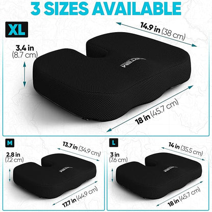 FORTEM Seat Cushion, Office Chair Cushion, Lumbar Support Pillow for Office Chair, Memory Foam Sciatica Coccyx Tailbone Pressure Pain Relief, Car Sitting Pad, Washable Non Slip, XL