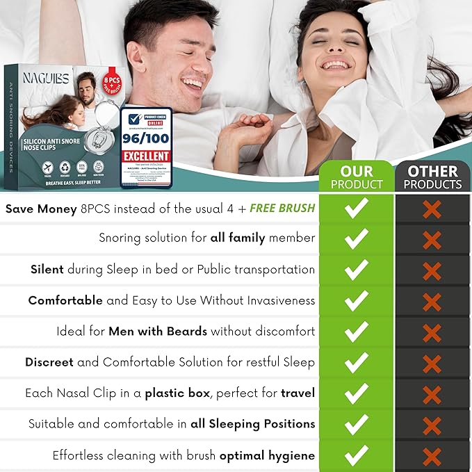 Valentines Day Gift Premium 8 Pack Anti Snoring Devices Snore Stopper Magnet Silicone Nose Clips Efective Snoring Solution Support Breathing Enhance Sleep Experience for Quieter Sleep aid